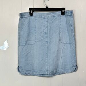 J Jill Denim Skirt Women's Size 1X Blue Chambray Elastic Waist Pockets Casual